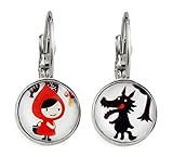 Damen Handmade Lustige Ohrringe Hängend Ohrhänger Mädchen Rotkäppchen Wolf Wald Motive Chirurgenstahl Modeschmuck Cabochon Edelstahl Rot Silber Rund Persönliche Geschenke Für F