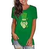 LLPL St Patricks Day Kleeblatt T-Shirt für Damen, süße Zwerge, grüne Sweatshirts, kurze Ärmel, Raglan-Klee, grafisches T-Shirt, lustiges Urlaubssplic Tops, grün, XXL