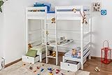 Kinderbett/Etagenbett/Funktionsbett Tim (umbaubar zu einem Tisch mit Bänken oder zu 2 Einzelbetten) Buche massiv weiß lackiert, inkl. Rollrost - 90 x 200