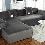 SHAFAJNC Elastische Samt L-Form Sofa Abdeckung Sofahusse Sofabezug Sofaüberwürfe,rutschfest 1 2 3 4 Seater Stretch Sofa Überwürfe Für Ecksofa Volle Deckung Sofaschoner -1 Sitzer 90-140cm-G