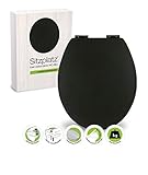 SITZPLATZ® WC-Sitz mit Absenkautomatik, Schwarz, Soft-Touch Toilettensitz mit Holzkern, Fast-Fix Befestigung, Standard O Form universal, Metallscharnier, Motiv WC Deckel, samtener Soft Touch, 40395 5