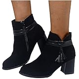 Reasoncool Stiefel Damen Stiefeletten Mit Reißverschluss Sockenstiefel Einfarbig Dicke Ferse Niedrige Absätze Lederstiefel Schlupfstiefel Herbst Winter Mode Booties rutschfeste Kurz B