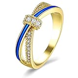 MARSPOWER Akr152-A/C Innovativer Weiblicher Schmuck Party Hochzeit Flacher Ring Mit Blauem Riemen Dekor & Zirkon Stein Dekoration - Golden&Blau Akr152-A #8