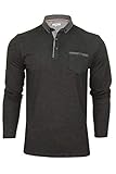 Xact Herren-Poloshirt, langärmelig, Button-Down-Kragen, anthrazit, 3XL
