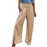 AYOrpeg Damen Weites Bein Hose Lang Leichte Sommerhose Locker Baumwolle Freizeithose Sommer Yoga Lange Hose mit Gummizug Stoffhose Lässig Weich Relax