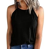 Damen T-Shirt mit O-Ausschnitt Einfarbiges geschnittenes Neckholder-Top Westen Tank ärmellose Bluse,Lässiges Tuniken Sweatshirt Oberteile Elegant Jumper Kontrastfarbene Streetwear Bluse Tops Eay