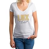 Lux Night Club Gold Lucifer Morningstar Damen V-Ausschnitt weißes T-Shirt Size XXL