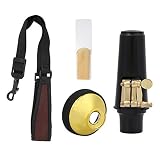 Bicaquu 4 in 1 Altsaxophon Saxophon Mundstück Set, Saxophon Mundstück Kappe Mute Schalldämpfer Reed Neck Strap