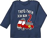 Shirtracer Baby Geburtstag Geburtstagsgeschenk - Tatü Tata ich Bin 2 Feuerwehrauto - 18/24 Monate - Navy Blau - Feuerwehr Geburtstag ich Bin 2 - BZ11 - Baby Langarmshirt für Jungen und M