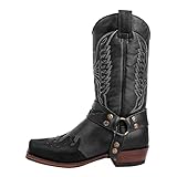 YOUQQI Herren Stiefel Halblang Stiefel Westernstiefel Weiche Retro und Bequeme Gummisohle Stiefel Biker Ritter Stiefel Bestickter Stiefelette für Frühling Herbst W