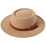 Lanzom Frauen Vintage breite Krempe warme Wolle Fedora Hut Gürtel Panama Hut Filz Jazz Hut, B-camel, M