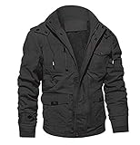 MAGCOMSEN Herren Militär Jacke Winterjacke Warm Herrenjacke Übergangsjacke mit Abnehmbarer Kapuze Herren Bomberjacke Bikerjacke Dick Parka mit Innenfleece Grau 2XL