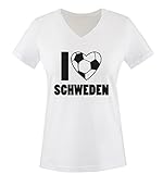 I Love SCHWEDEN - Damen V-Neck T-Shirt - Weiss/Schwarz Gr. XL