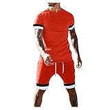BOTCAM Sportbekleidung für Männer Zweiteiliger Tshirts-Shorts Set Farb Patchwork Design Trainingsanzug Sommer Kurzarm T-Shirt Kurze Hose Outfit Freizeitanzug Sportanzug für Fitness Gym Running