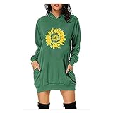 Sunflower Gedruckt Damen Kleid Teenager Mädchen Minikleid Langarm Pullover Kleider Rundhals Abendkleid Kleider Knielang Partykleid Festkleid Cocktailkleid A-L