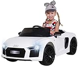 Actionbikes Motors Kinder Elektroauto Audi R8 Spyder - Lizenziert - 2 x 45 Watt Motor - Rc 2,4 Ghz Fernbedienung - Eva Vollgummireifen - USB - Softstart - Elektro Auto für Kinder ab 3 Jahre (Weiß)