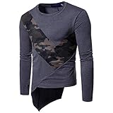 Herren Herbst Leichter Übergangspullover Camouflage Farbnähte Kontrast Rundhalsausschnitt T-Shirt Gefälschtes zweiteiliges unregelmäßiges Bodenhemd Persönlichkeit Street Abgeschrägtes Saumob