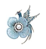 Bijouxmodefashion Brosche mit Anstecknadel Vogel Pfau Blume blau, Stahl und Acry