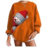 MOKBAY Weihnachten Pullover Damen Locker Hoodie Damen Pullis Decken Hoodie Hoodie Mädchen Teenager Pullover Damen Casual Weihnachten Print Rundhals Pullover Lose Sport Top