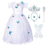 JerrisApparel Aschenputtel Kleid Prinzessin Kostüm Schmetterling Mädchen (130, Weiß mit Zubehör)