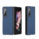 Schutzhülle für Galaxy Z Fold 3, PC Harte Stoßfeste Schutzhülle PU Leder Back Cover Handyhülle Shell Kompatibel mit Samsung Galaxy Z Fold 3 (Blau)