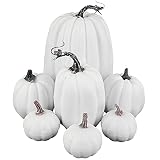 7 Stücke Herbstdeko Zierkürbis Sortierte Größe Gefälschte Kürbisse Kürbis Deko Halloween Schaum Kürbisse Künstliche Kürbisse Deko für Erntedankfest Herbsternte Dekoration Herbsthochzeit(Weiß)
