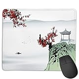 Zollamt Mauspad,Japanische Kirschbaum-Berglandschaft，Quadratisches Gaming-Mauspad, rutschfeste Gummibasis für Heim-Laptop, Reisen, personalisierter Schreibtisch, 9,5 'x 7,9'