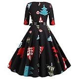 Damen Kleid Frauen Vintage V-Ausschnitt Langarm Halloween 1950er Jahre Hausfrau Abend Party Abendkleid Drucken Longshirt Stretch Lose Stylischen Freizeit Elegant Lässige Maxik
