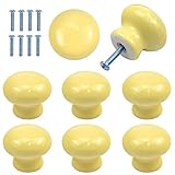 8 STK Türknöpfe für Kinder, 35mm Runde Schrankknöpfe, Keramik Schrankgriffe und knöpfe, Möbelgriffe mit Schrauben für Schublade, Schränke, Innentüren, Küche, Wohnzimmer (Gelb)