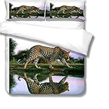 WOAILI Herbstdekorationen für ZuhauseLeopard von the waterCover-Set 3-teilig Bettwäsche Bettbezug mit Reißverschluss für Bettwäsche D