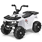COSTWAY 6V Elektro Kinderquad mit Scheinwerfern, Mini Elektroquad mit Musik, MP3, USB und AUX, Kinderauto 3 km/h, Kindermotorrad, 4 Räder Kinder Quad, Elektroauto für Kinder ab 3 Jahren (Weiß)