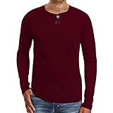 QWERD Herren Langarm Henley Shirts Regular Fit Basic Einfarbige T-Shirt mit Knöpfen Langarmshirts Herren Henley Shirt Rundhals mit Knöpfen Casual Lange Ärmel Oberteile Blusen T-Shirt Tops Long