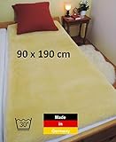 Lammfell Bettauflage, Lammfelldecke LANABEST 90 x 190 cm. Premium Qualität aus deutscher Produktion. Schadstoffarm. Medizinische Gerbung, 30°C waschbar. Unterbett aus Merino Lammfellen mit einem besonders dichten und zarten Fell. Lammfelle und Bettauflagen werden in Deutschland hergestellt. LANABEST 90 x 190