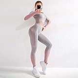 XIAMIMI Yoga Set für Winter Herbst Fitness Gym Trainings-Kleidung Frauen Sport Leggings + Langarm-Shirt Laufsport Set,A,M