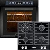 Kaiser Induktions Herd-Set EH 6306 RS+KCG 6380, Einbaubackofen,Schwarz,79L 15 Fkt. Grill Air fryer Full Touch + Einbau Gaskochfeld 60cm, Schwarz Glas, Einbau Herd, 3,8kW WOK mit WOK Adap