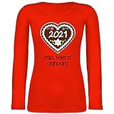 Shirtracer Kompatibel mit Oktoberfest Damen Trachtenshirt - Lebkuchenherz 2021 - mia feiern dahoam - schwarz - XXL - Feuerrot - Geschenk - BCTW071 - Langarmshirt D