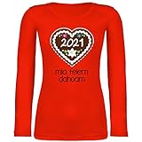 Shirtracer Kompatibel mit Oktoberfest Damen Trachtenshirt - Lebkuchenherz 2021 - mia feiern dahoam - schwarz - XXL - Feuerrot - Geschenk - BCTW071 - Langarmshirt D