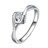Epinki Ring Damen aus 18K Weißgold Trauringe mit Diamant 0.08ct, Süße Geschenke, Gr.54 (17.2)