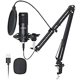 USB Mikrofon, SUDOTACK professionelles podcast mikrofon 192KHZ/24Bit Studio Cardioid-Kondensatormikrofon-Kit mit Soundkarte Boom Arm Shock Mount Pop-Filter für Skype, Rundfunk, Youtube,