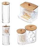 Baumwoll-Tupfer-Pads-Halter, Kugelknospen-Spender, Badezimmer-Glas-klare Organisator for die Lagerung, mit Bambus-Abdeckung tragbarer Behälter, multifunktionales 4-teiliges S