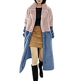 QI_LIANG Loser Damen Fleece Mantel Mit modischen Nähten Einfarbiges Lässiges Reißverschluss-Oberteil Mittellanger Patchwork