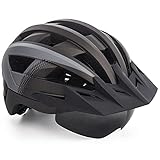 FUNWICT Fahrradhelm für Erwachsene Einstellbar MTB Helm mit LED-Rücklicht und Abnehmbarer Visier Magnetische Brille Mountainbike-Helm Geeignet für Größe M/L (TIGrey)