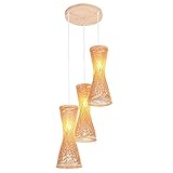 HIZH Vintage Deckenleuchte Moderne Bambus Rattan Deckenpendelleuchte Shade Handgefertigter Rattan Pendelleuchte E27 Gewebt Hängeleuchten Höhenverstellbar Lamp