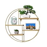 NORIVA Wandregal Rund Gold mit 4 Regalbrettern - Hängeregal aus 100% natürlichem Holz & Metall – Design Schweberegal - Deko Regal für Wohnzimmer 50