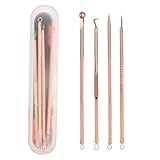 4 Stücke Akne Entferner Nadel, Mitesser Entferner Kit Akne Entfernen Pickel Comedone Extractor Tool Set mit Edelstahl Doppelkopf für Blemish Rose Gold 4 Teile/satz