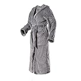 Di Ficchiano Unisex Herren Damen Bademantel mit Kapuze I Morgenmantel flauschig I Nachtwäsche aus edler Mikrofaser I Kimono Farbe: Shiny-anthrazit, Gr. XL