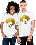 Clown T-shirt Herren Damen Weiss Fasching Karneval Gold Glitzer mit Aufdruck McDonalds Mc Donald Gesicht Clownsgesicht, TShirt Weiß Bio Baumwolle für Frauen Männer Mädchen Junge Teenager Kostüm O