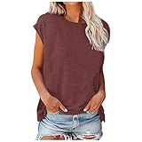 Damen-T-Shirt, sexy Teengirls, schulterfrei, einfarbig, Bluse, Frühling, Sommer, kurzärmelig, Rundhalsausschnitt, Tunika, Pullover zum Valentinstag, wein, 48