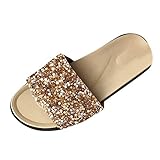 Patifia Sommerschuhe, Mode Frauen Mädchen Freizeit Flips Flops Wedges Strass Sandalen Slips Flache Sandaletten Zehentrenner Schlappen Damen Hausschuhe Damen Strandschuhe (t-Gold, 39)