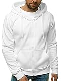 OZONEE Herren Hoodie Sweatjacke Kapuzenpullover Sweatshirt Farbvarianten Kapuzenjacke Kapuzenpulli mit Reißverschluss Langarm Sport Style Casual Fitness Training Basic J.Style 2008 WEIß L